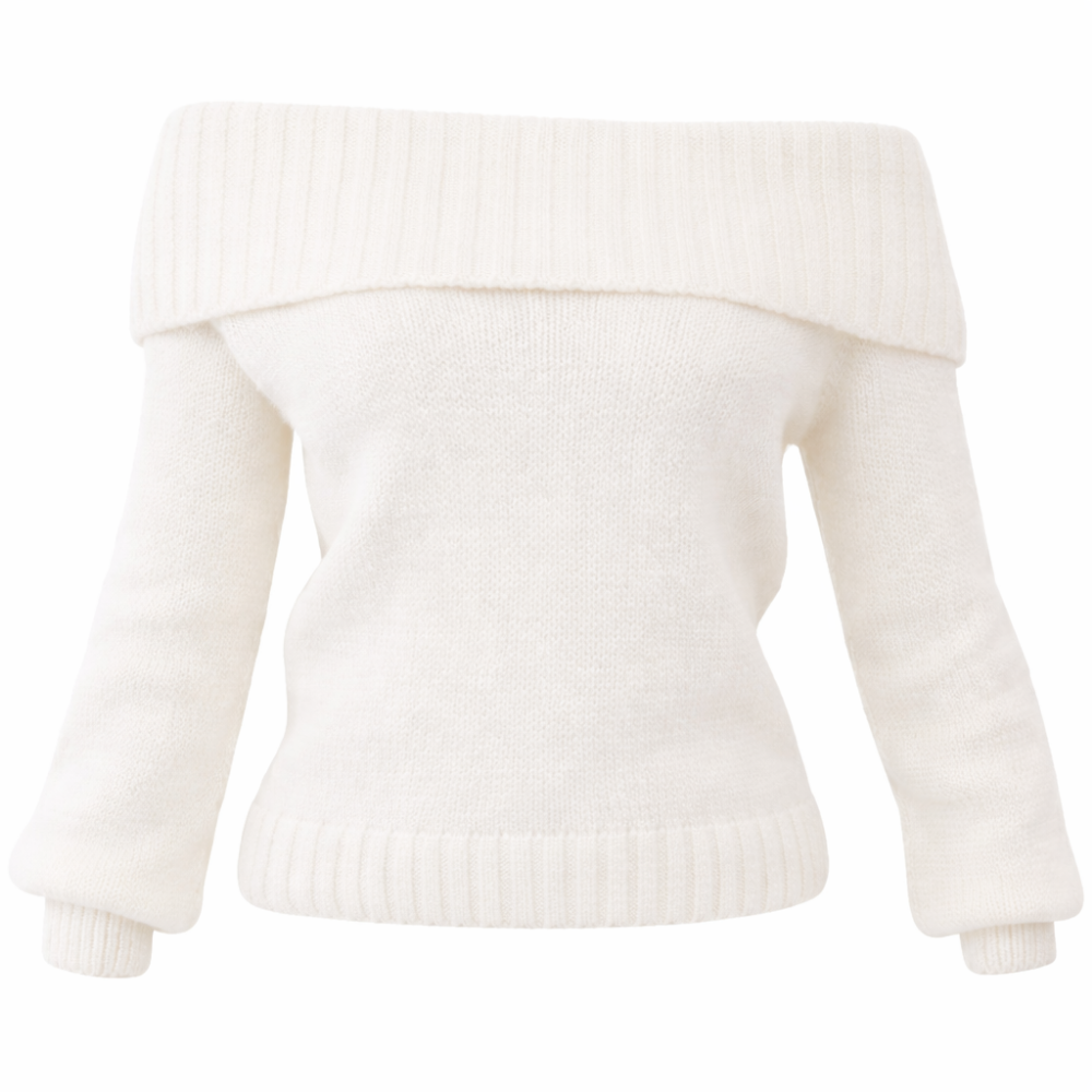 Off-Shoulder Vikt Stickad Tröja