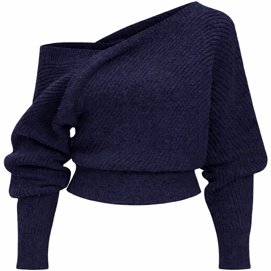 Asymmetrisk stickad tröja med bara axlar