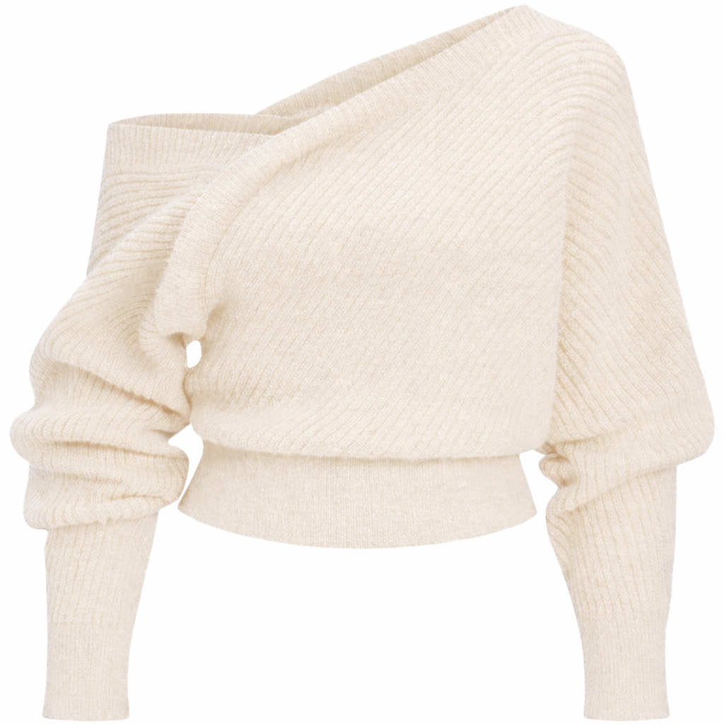 Asymmetrisk stickad tröja med bara axlar