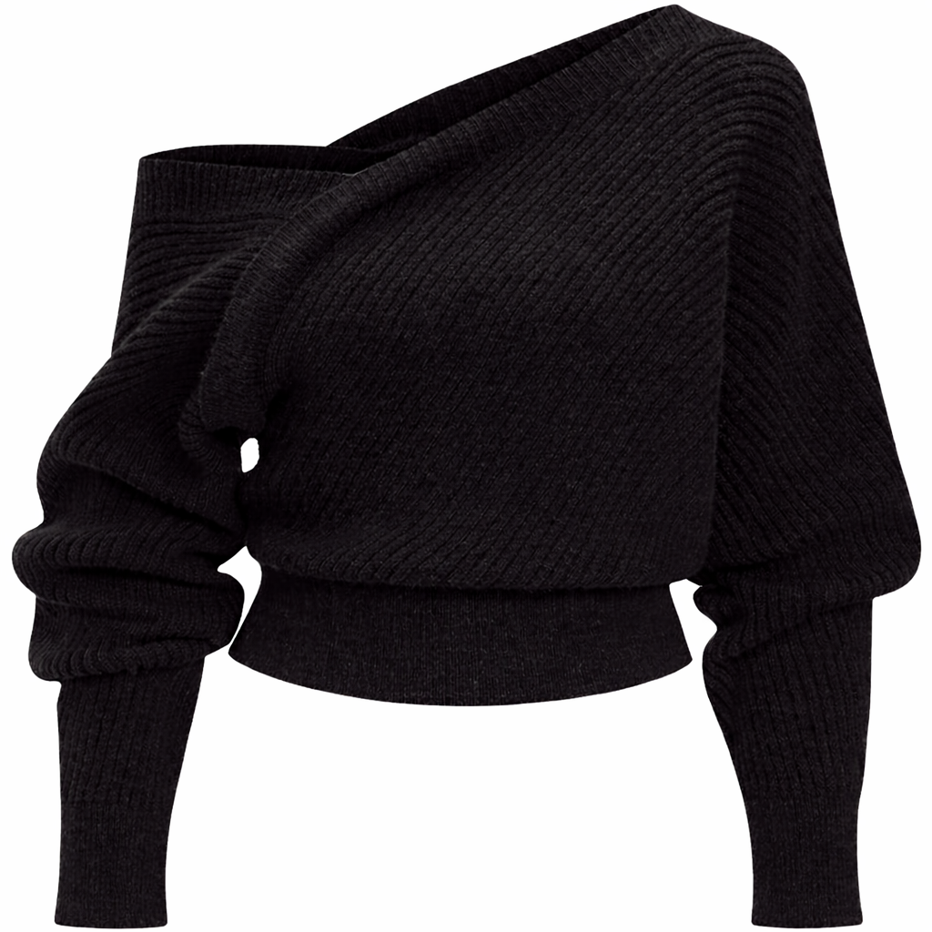 Asymmetrisk stickad tröja med bara axlar