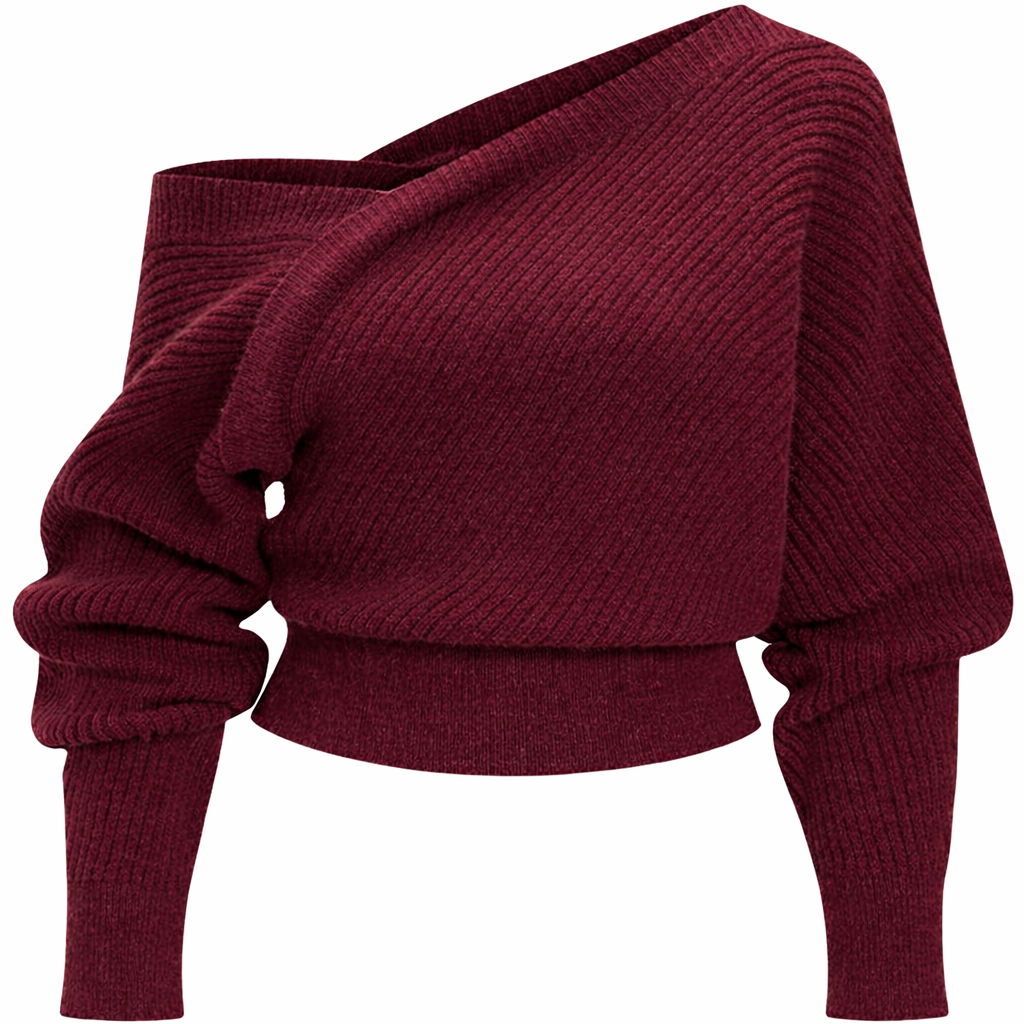 Asymmetrisk stickad tröja med bara axlar