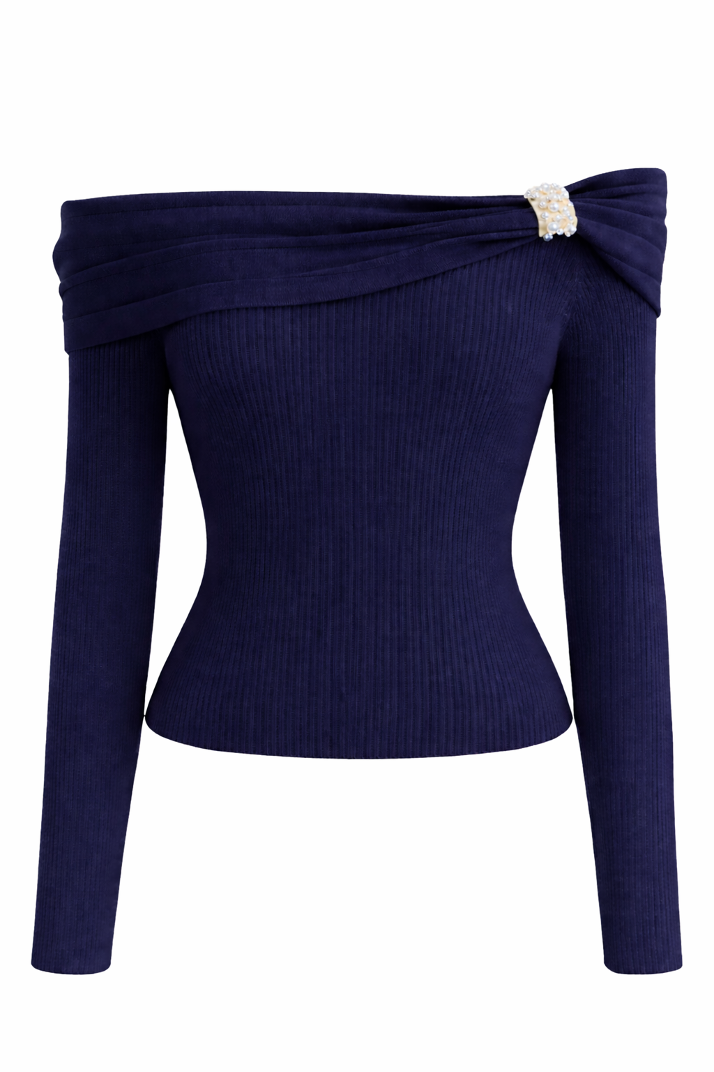 Utsmyckad, ribbad stickad topp med bara axlar