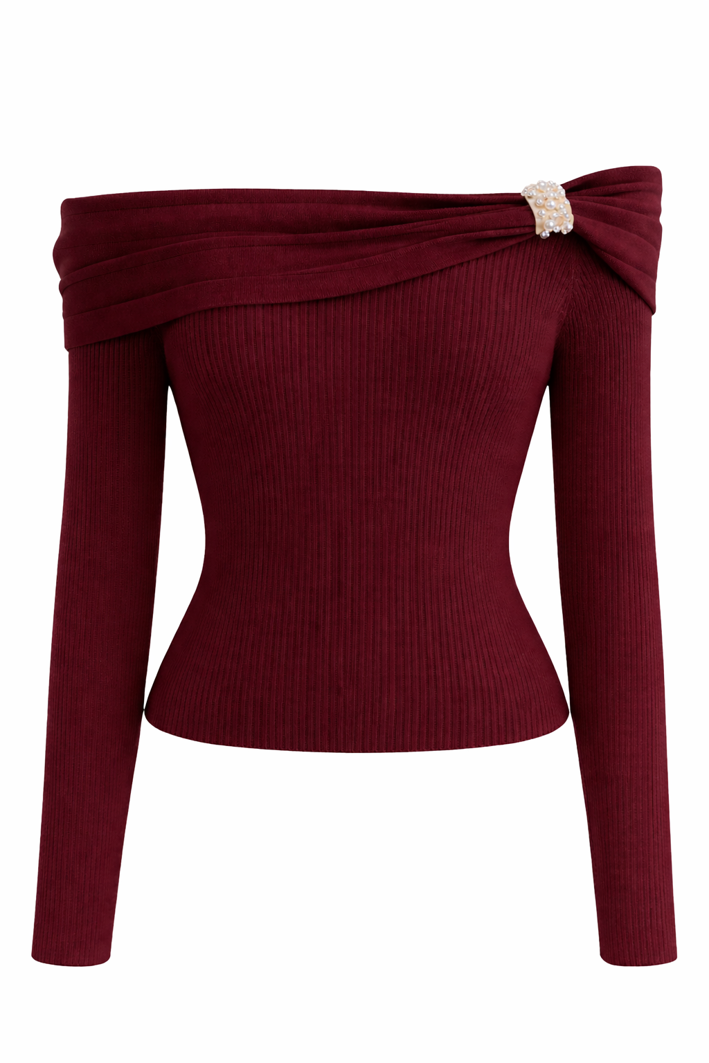 Utsmyckad, ribbad stickad topp med bara axlar