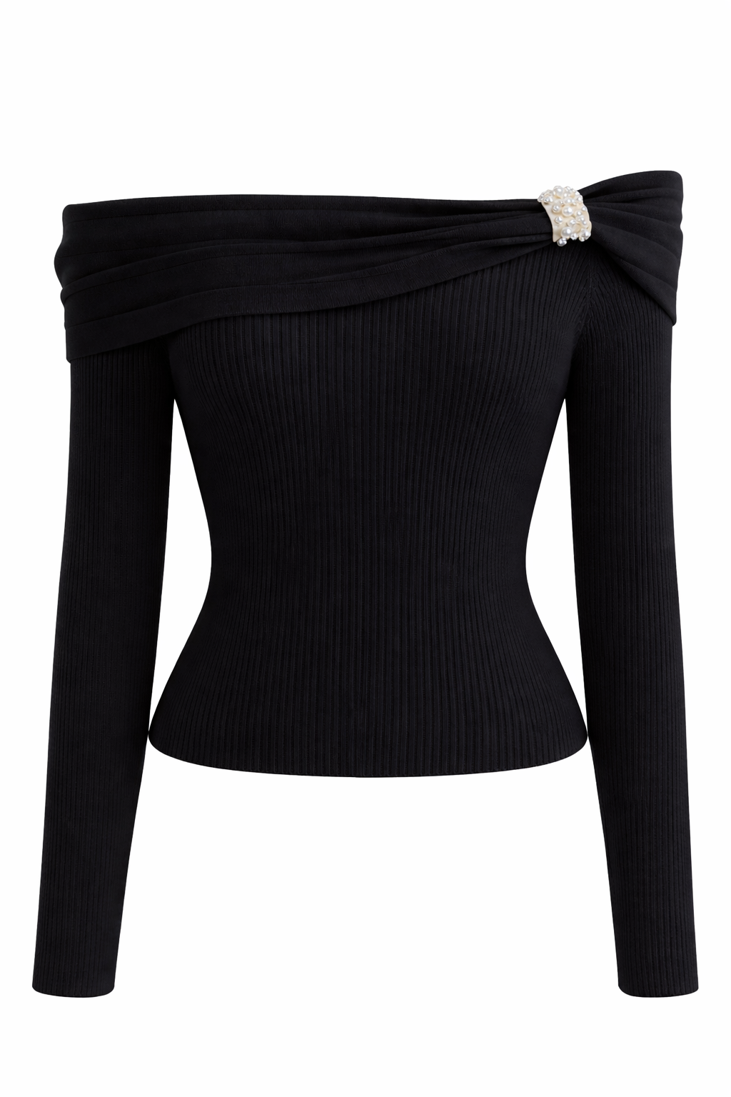 Utsmyckad, ribbad stickad topp med bara axlar