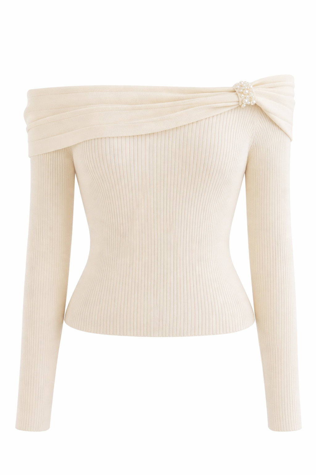 Utsmyckad, ribbad stickad topp med bara axlar