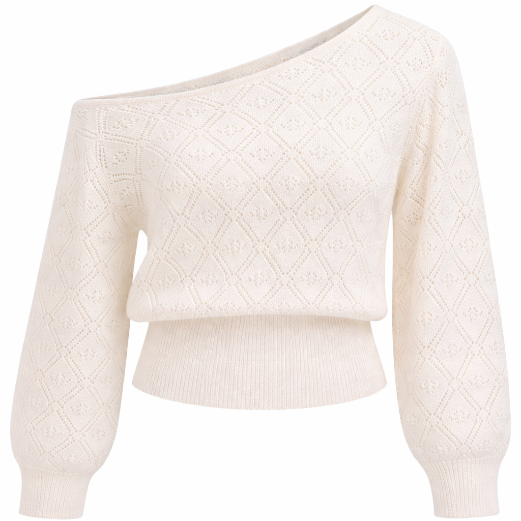 Stickad Pointelle-tröja med en axel