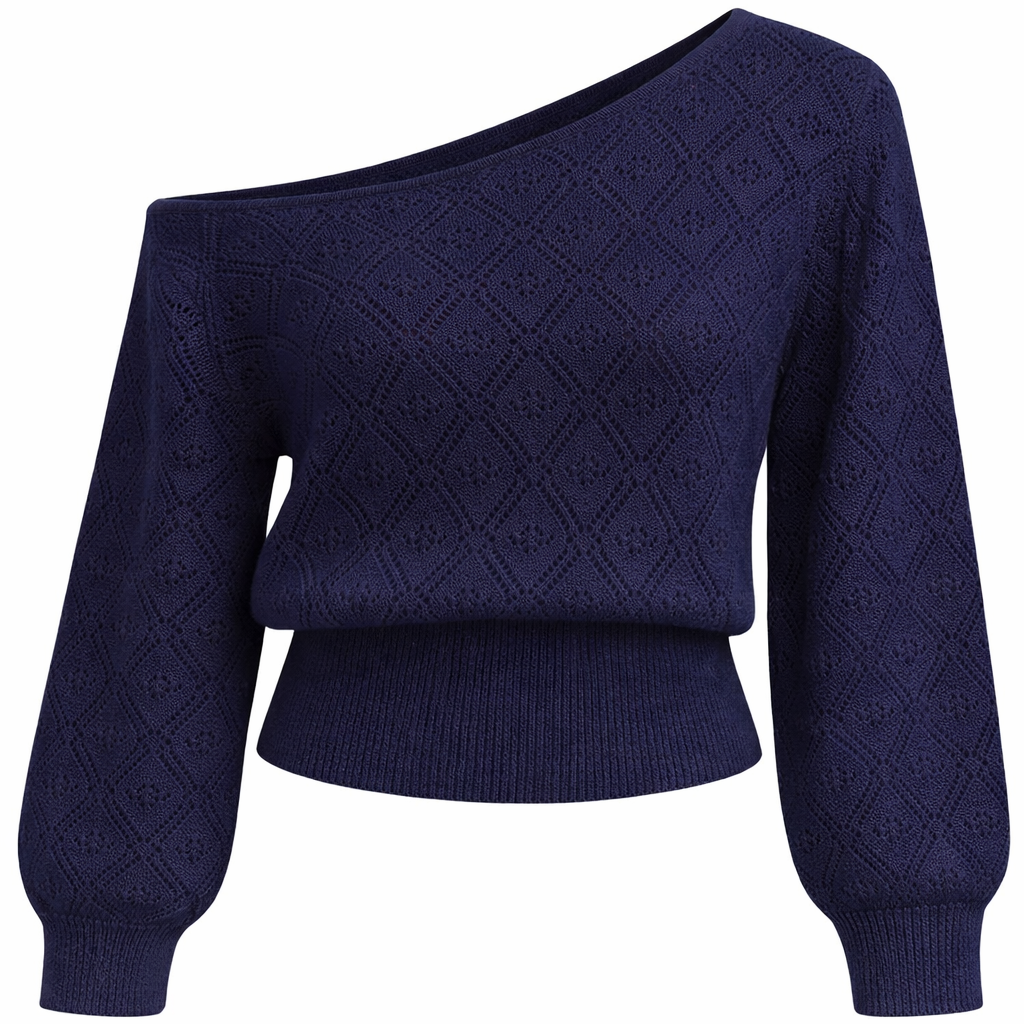 Stickad Pointelle-tröja med en axel